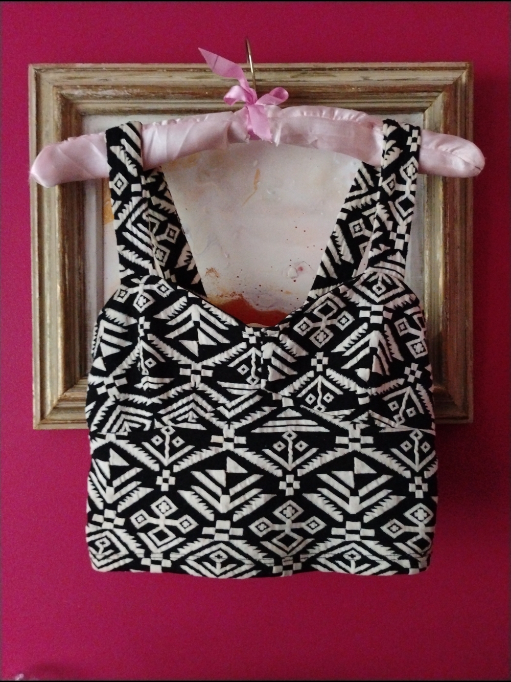 Vintage Y2K Black & White Aztec Print Geometric Design Crop Tank Top Size Small